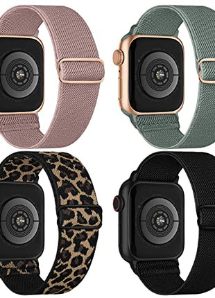 Stretchy Nylon Solo Loop Bands Compatible with Apple Watch 38mm 40mm 41mm 42mm 44mm 45mm 49mm, Sport Elastic Wristbands Women Men Straps for iWatch Series 9/8/7/6/5/4/3/2/1/SE/Ultra/Ultra 2, 4 Pack