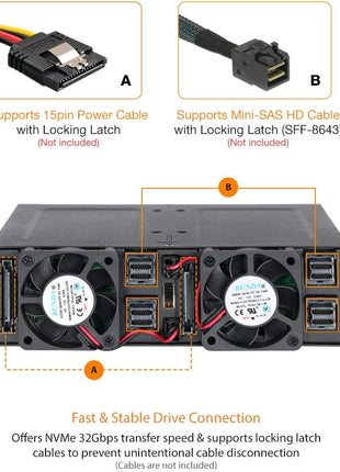 ICY DOCK 4 Bay 2.5 NVMe U.2/U.3 SSD PCIe 4.0 Rugged Mobile Rack Enclosure for 5.25" Bay (4 x Mini-SAS HD) | ToughArmor MB699VP-B