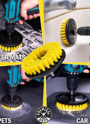 Chemical Guys Foaming Citrus Fabric Clean Drill Brush Kit - High Foaming Stain and Odor Remover, Upholstery, Floor Mat & Car Carpet Cleaner, Deep Cleans & Deodorizes, Citrus Scent - 16 fl oz