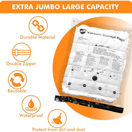 12 Pack Vacuum Storage Bags (3 Jumbo, 3 Large, 3 Medium, 3 Small),Plastic Packaging Bags,Space Saver Sealer Compression Bags with Travel Hand Pump for Blankets, Comforters, Pillows, Clothes Storage
