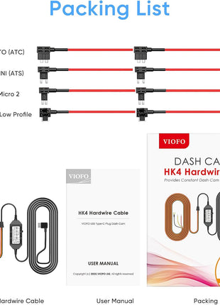 VIOFO HK4 Hardwire Kit with 8pcs Full Set Circuit Fuse Tap, Type-C Port, for A329 series/A229 series/A119Mini2/A139Pro/WM1/T130 Dash Cam | Compatible with VIOFO A329 series/A229 series/A119Mini2/A139Pro/WM1/T130 Dash Cam