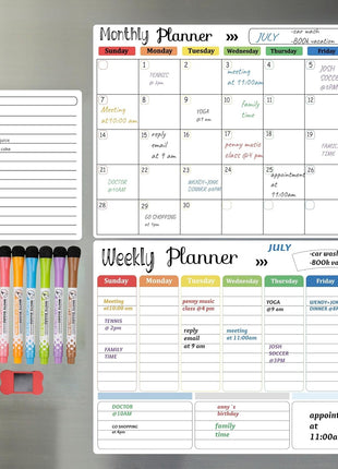 Hivillexun 3-Pack Magnetic Dry Erase Calendar Whiteboard Set for Fridge, Wall & Refrigerator Organisation – Monthly, Weekly & Daily Planners – Includes 8 Markers & Eraser