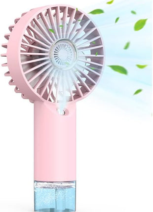 Portable Personal Misting Fan, Handheld Rechargeable Cooling Fan, 3-Speed, Suitable for Travel, Beach and Office Use Pink