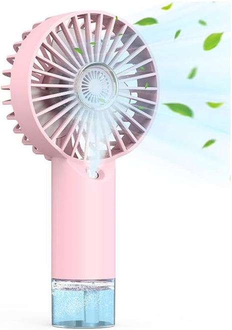 Portable Personal Misting Fan, Handheld Rechargeable Cooling Fan, 3-Speed, Suitable for Travel, Beach and Office Use Pink
