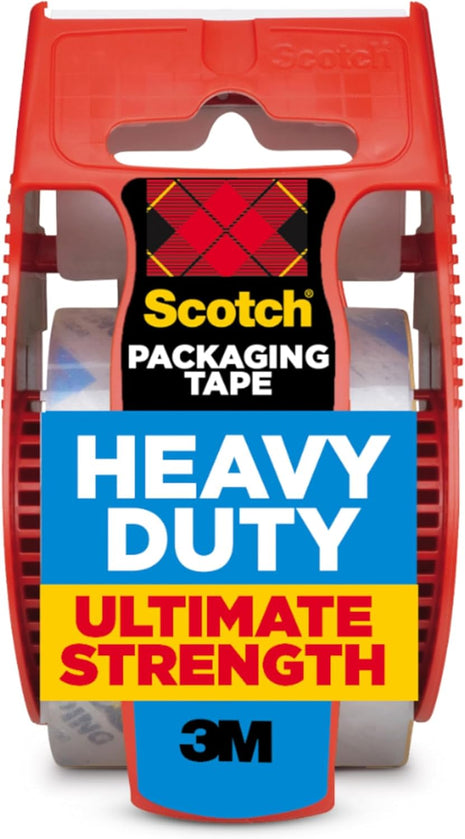Scotch Heavy Duty Shipping Packing Tape, Clear, Shipping and Packaging Supplies, 1.88 in. x 27.7 yd., 1 Tape Roll with Dispenser