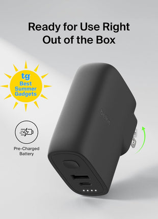 Belkin Hybrid Power Bank 5K + Wall Charger 25W - 2-in-1, Portable Battery w/USB-C Port & USB-A Port - Travel Essential - Apple iPhone 17, Air, Pro, Pro Max, AirPods, Apple Watch - Black