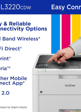 Brother Color Laser Printer with Wireless Printing Fast 19 PPM Output, Duplex Feature, Mobile Device Compatible, 250-Sheet Paper Tray for Professional Home Office Printing (HL-L3220CDW)