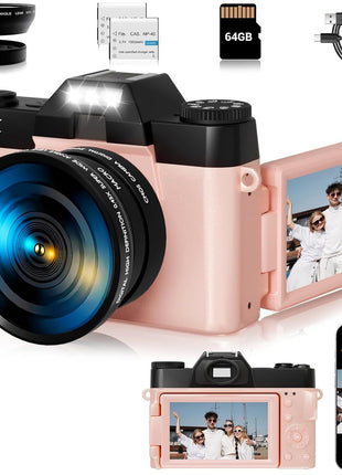4K Digital Camera for Photography, 75MP WiFi Vlogging Camera for YouTube, 3" 180° Flip Screen Point and Shoot Camera with 64GB SD Card, Anti-Shak & 2 Batteries, Compact Travel Camera for Beginners