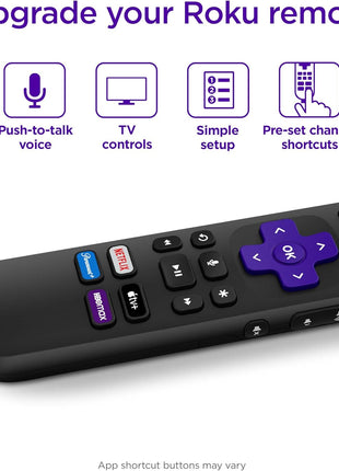 Roku Voice Remote | Replacement TV Remote Control with Voice Control, Simple Setup, & Pre-Set App Shortcuts - Compatible with Roku TV, Players, & Audio Devices