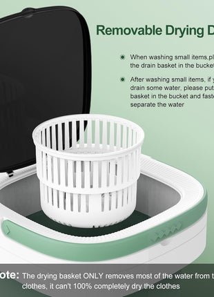 Portable Washing Machine, 12L Upgraded Mini Washing Machine With Spin Basket, Foldable Washer Cleaning for Underwear, Baby Clothes Socks and Small Items, Small Washer for Apartments, Dorm,RV (Green)