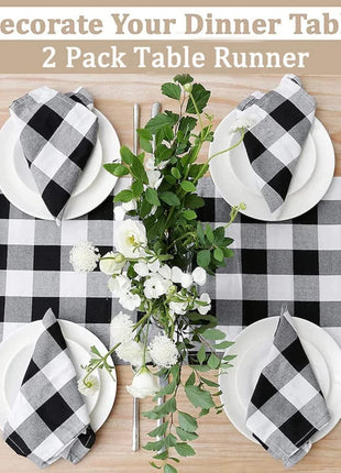 Buffalo Plaid Table Runners 2 Packs 13x84 Inches Black and White Check Table Runner Fall Thanksgiving Table Runners for Parties