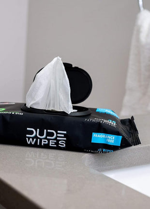 DUDE Wipes Unscented Adult Flushable Wet Wipes, Sensitive Skin, 288 Count | 99% water, extra large flushable butt wipes. Fragrance free, hypoallergenic, vitamin E and aloe. Septic safe. 6 packs of 48.