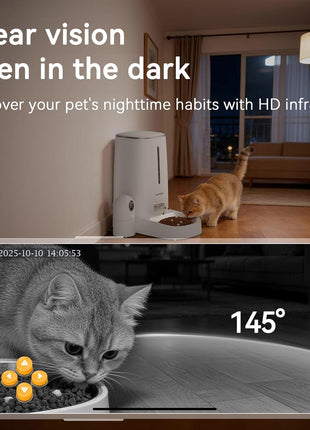 Automatic Cat Dog Feeder with Camera 4L, 2.4G/5G WiFi Smart Pet Food Dispenser with Night Vision, 2-Way Audio, Meat Call and Motion Alert, Stainless Steel Bowl, Dual Power Support, AI Feature