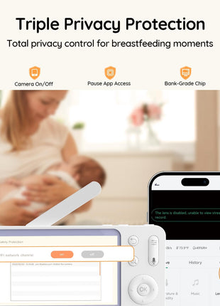 BOIFUN Wi-Fi Baby Monitor with Camera and Audio, Smartphone Compatible APP, 2K HD Night Vision with 5inch Display, Auto Motion Tracking & Cry Detection, 2-Way Talk, Temp Sensor, Safe Encrypted