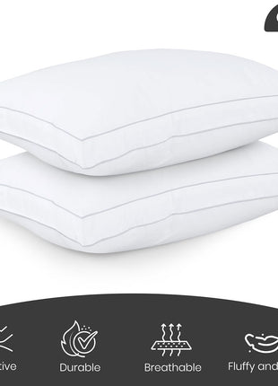 Utopia Bedding Gusset Bed Pillow, Hotel Pillows Queen Size Set of 2, White | Cotton Blended Down alternative pillows for sleeping, soft fluffy cooling comfort for Back, side & stomach sleepers, 2 pack