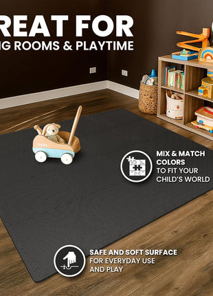 bemaxx Gym Mats Set - 18 pcs EVA Interlocking Foam Floor Tiles (12.6 inchx12.6 inchx0.4 inch) 18sqft Protective Gym Flooring Sports Home Workout Exercise Mats Puzzle Garage Fitness Play-Room Pool Treadmill Bike