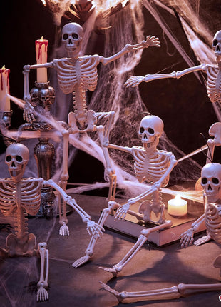 JOYIN 5 PCS Posable Halloween Skeleton Decor 16 Inches, Full Body Posable Joints Hanging Skeletons for Halloween Decorations, Graveyard Props, Haunted House Accessories, Spooky Scene Party Favors