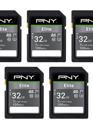 PNY 32GB Elite Class 10 U1 V10 SDHC Flash Memory Card - 100MB/s Read, Class 10, U1 Full HD, UHS-I, Full Size SD (Pack of 5)