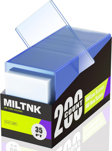200 Pack Hard Card Sleeves, Plastic Card Sleeves, Baseball Sports Trading PKM Cards Holder Protectors (100 Hard Sleeve + 100 Soft Sleeve)