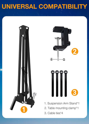SUNMON Mic Arm, Microphone Boom Arm for Fifine AM8 Blue Yeti HyperX QuadCast SoloCast and Most Microphone, Mic Stand Desk with 3/8 inch to 5/8 inch Screw