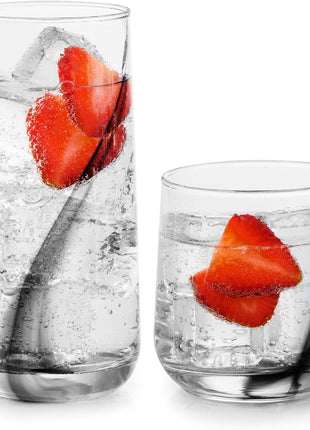 Libbey Ascent Tumbler & Rocks Drinking Glasses Set of 16, Clear Glass Cups | 16.25 oz & 12.25 oz Capacities Glasses for Water, Juice, Cocktails, and More with Curved Design and Dishwasher-Safe Care