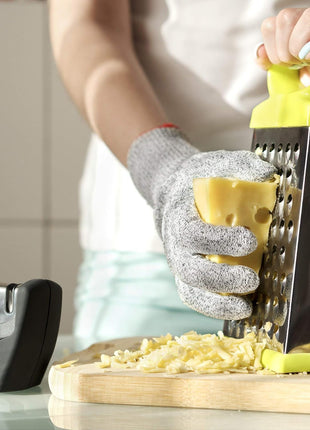 4-in-1 Kitchen Knife Accessories: 3-Stage Knife Sharpener Helps Repair, Restore, Polish Blades and Cut-Resistant Glove (Black)