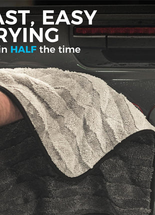 The Rag Company Gauntlet Car Drying Towel - 70/30 Korean Microfiber, Dries Faster Without Scratching, 900gsm, 20x30 inches, Ice Grey/Grey, Pack of 1