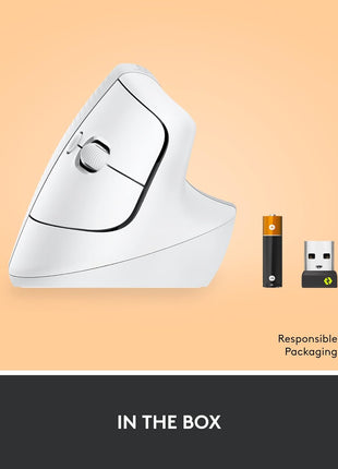 Logitech Lift Vertical Ergonomic Wireless Mouse - Off White | Connect via Bluetooth or included Logi Bolt USB-A receiver, quiet clicks, 4 of 6 buttons customizable, Windows Mac compatible