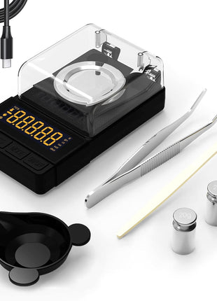 MAXUS Digital Milligram Scale 50g/0.001g, Compact Mg Scale with 20g Calibration Weight and Accessories, Black Powder Scale for Reloading