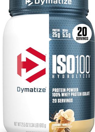 Dymatize ISO100 Protein Powder, 100% Whey Isolate, Gourmet Vanilla | 25g Protein, Hydrolyzed, Fast-Absorbing, Supports Muscle Health, 5.5g BCAAs, Gluten-Free, 20 Servings, 1.3 lb