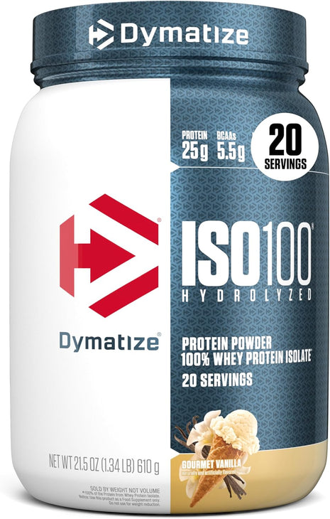 Dymatize ISO100 Protein Powder, 100% Whey Isolate, Gourmet Vanilla | 25g Protein, Hydrolyzed, Fast-Absorbing, Supports Muscle Health, 5.5g BCAAs, Gluten-Free, 20 Servings, 1.3 lb