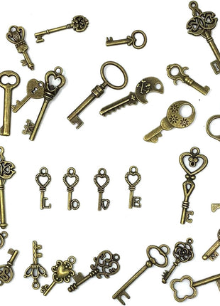 125 PCS Vintage Skeleton Key Set Charms, JIALEEY Mixed Antique Style Bronze Brass for Pendant DIY Jewelry Making Wedding Party Favors