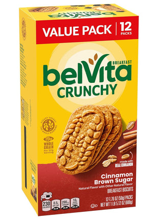 belVita Breakfast Bars Biscuits, Cinnamon Brown Sugar, Value Pack, 12 Packs (4 Biscuits Per Pack)