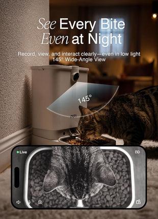 Automatic Cat Feeder with Camera for Multiple Cats & Dogs, 6L Dual Hopper | AI Recognition for Up to 3 Pets, 5/2.4 GHz WiFi App Control, 1080p Dual Cameras, Night Vision, Two-Way Audio