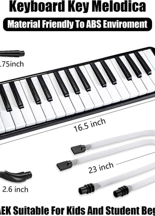Eavnbaek 32 Keys Melodica Instrument, Soprano Melodica Air Piano Keyboard Pianica with 2 Soft Long Tubes, 2 Short Mouthpieces and Carrying Bag (Black)