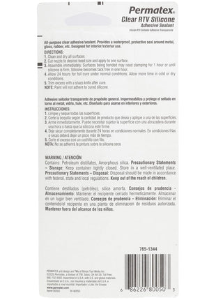Permatex 80050 Clear RTV Silicone Adhesive Sealant, 3 oz