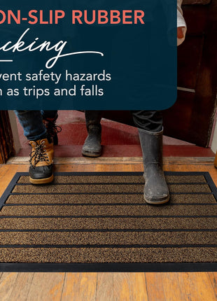 ubdyo Extra Durable Door Mat - Dirt Trapping Outdoor Welcome Mats - Non-Slip Outdoor Indoor Entrance - Low Profile Front Doormat (30 inch x 17 inch, Bright Brown)