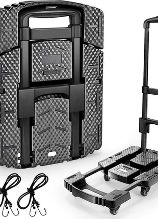 Voipvvii Folding Hand Truck 500lbs, Portable Heavy Duty Dolly Cart, 6 Wheels Collapsible Luggage Cart with 2 Elastic Ropes - Compact Trolley Cart for Easy Moving - Ideal Hand Cart for Travel and More