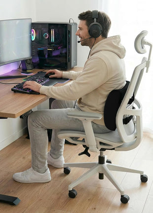Everlasting Comfort Lumbar Support Pillow for Office Chair - Memory Foam Back Cushion for Car Seat - Promotes Better Posture, Back Pain Relief - Ideal Gaming and Desk Chairs Work and Home Essentials