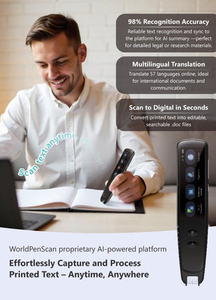 PenPower WorldPenScan Go - Translation Pen with Scanning, Reading, Audio Recording, Live Interpretation, and AI Reading Buddy for Kids
