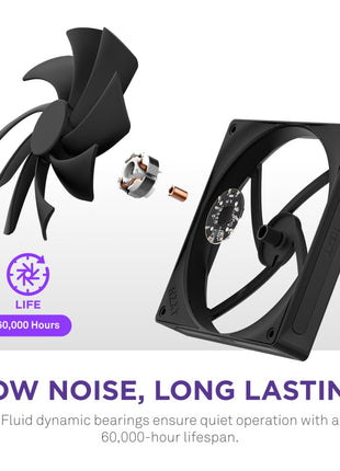 NZXT F140Q - 140mm Quiet Airflow PC Case Fan - Black | 140mm quiet fan for intake or exhaust. Chamfered frame for consistent airflow and low-noise operation.