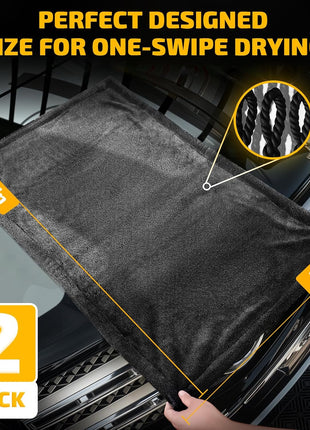 2-Pack 1200 GSM Car Drying Towels – Microfiber Towels for Cars (36 inch x 24 inch), Ultra-Absorbent, Streak-Free, Scratch-Free, No Water Spots, Double-Twist Pile & Edgeless Design