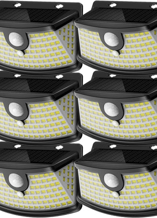 Aootek New Solar Motion Sensor Lights 120 LEDs with Lights Reflector,270° Wide Angle, IP65 Waterproof, Step Lights for Front Door, Yard, Garage, Deck (Black, Daylight White, 6-Pack)