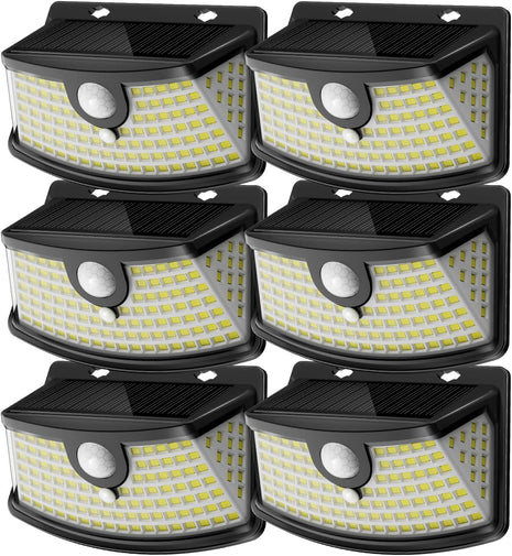 Aootek New Solar Motion Sensor Lights 120 LEDs with Lights Reflector,270° Wide Angle, IP65 Waterproof, Step Lights for Front Door, Yard, Garage, Deck (Black, Daylight White, 6-Pack)