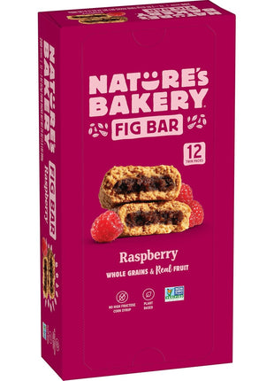 Nature's Bakery Whole Wheat Fig Bars, Raspberry, Real Fruit, Vegan, Non-GMO, Snack bar, 1 box with 12 twin packs (12 twin packs)