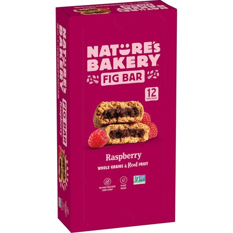 Nature's Bakery Whole Wheat Fig Bars, Raspberry, Real Fruit, Vegan, Non-GMO, Snack bar, 1 box with 12 twin packs (12 twin packs)