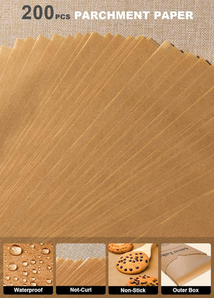 SMARTAKE 200 Pcs Parchment Paper Baking Sheets, 12x16 Inches, Non-Stick | Unbleached Pre-Cut Greaseproof Baking Parchment, Oven Safe up to 450°F, for Grilling Frying Steaming Bread Cup Cake Cookies