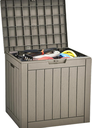 YITAHOME 31 Gallon Outdoor Storage Deck Box, Waterproof Resin Package Delivery and Storage Box with Lockable Lid for Patio Furniture Cushions, Pool Accessories, Garden Tools, Taupe