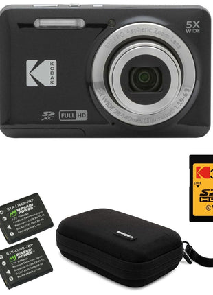 Kodak PIXPRO Friendly Zoom FZ55 Digital Camera (Black) Bundle with 32GB SD Card, Camera Case, and Battery Travel Charger (4 Items)
