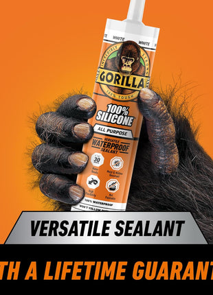 Gorilla Waterproof Caulk & Seal Silicone Sealant, 10oz Cartridge (Pack of 1) - White Caulking Sealant for Kitchen, Window, Bath, Marine, Door and More